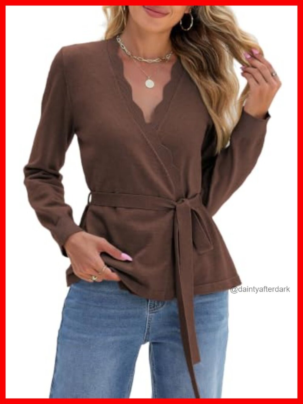 Sidefeel Womens Long Sleeve Belted Cardigan Sweater V-Neck Knit